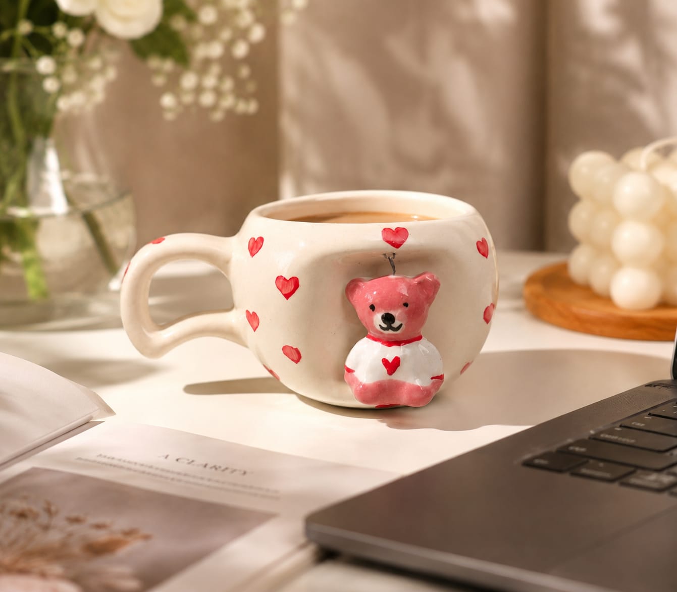 SAAG Cupid Bear Mug — premium ceramic mug with teddy bear and heart details (view 4)