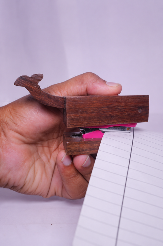 SAAG Whale Stapler — teak stapler detail