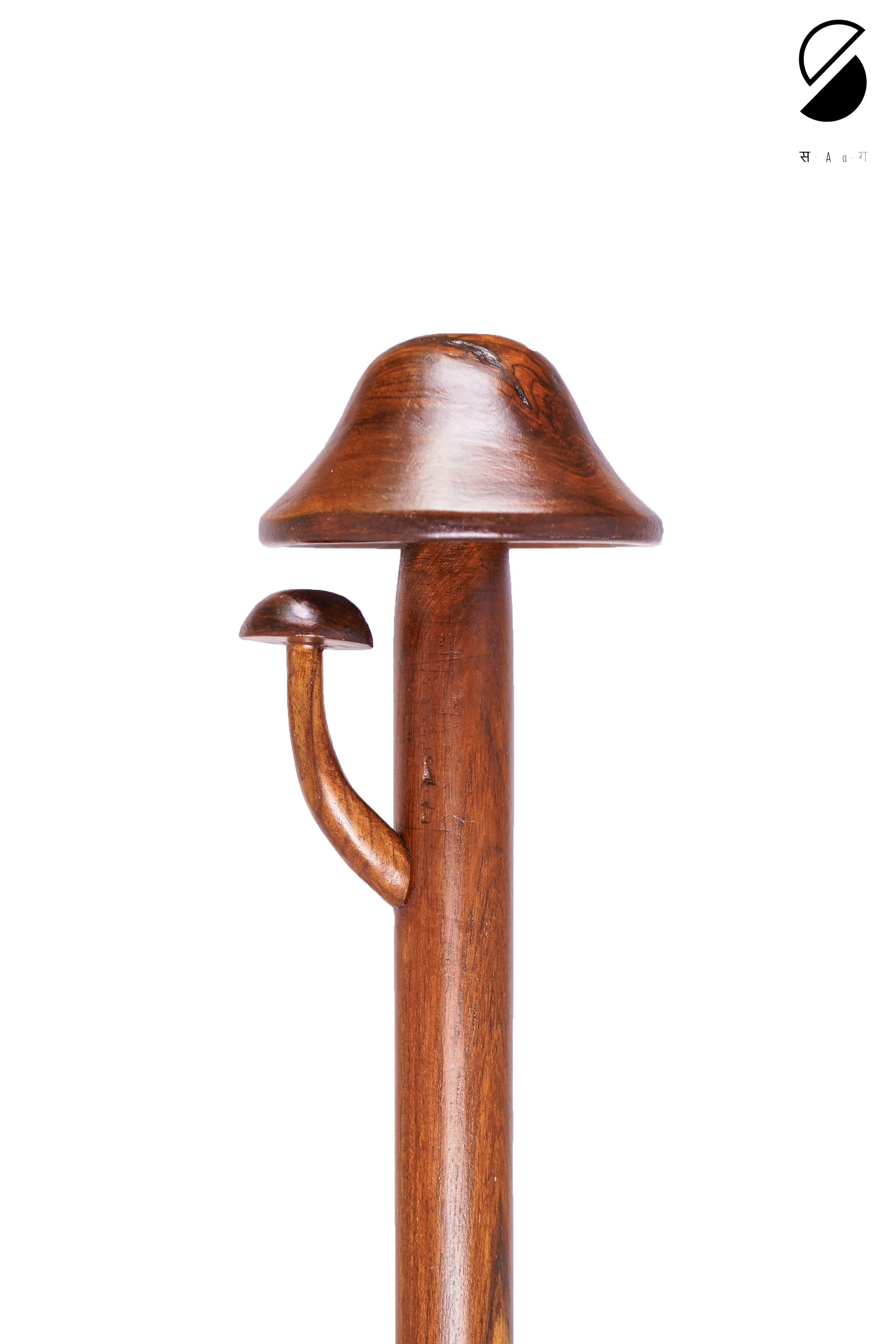 Wooden lamp post with a unique design on a white background