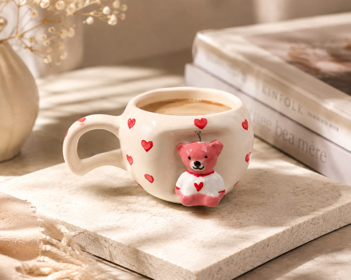 SAAG Cupid Bear Mug — premium ceramic mug with teddy bear and heart details (view 2)