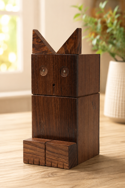 SAAG Cat Piggy Bank — Sagwan teak coin bank