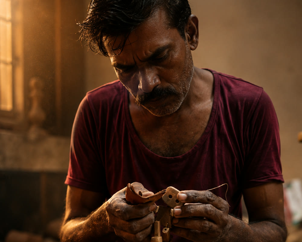 SAAG artisan hand-carving a wooden elephant