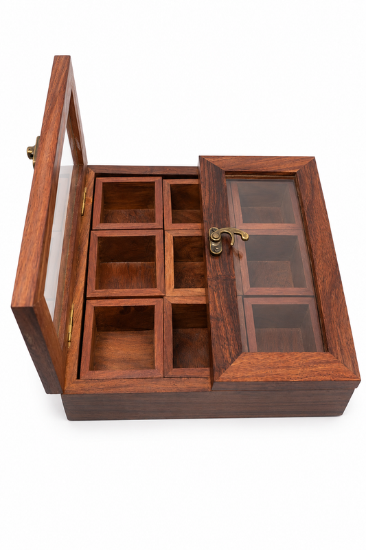 SAAG Spice Box — Sagwan teak kitchen spice organiser