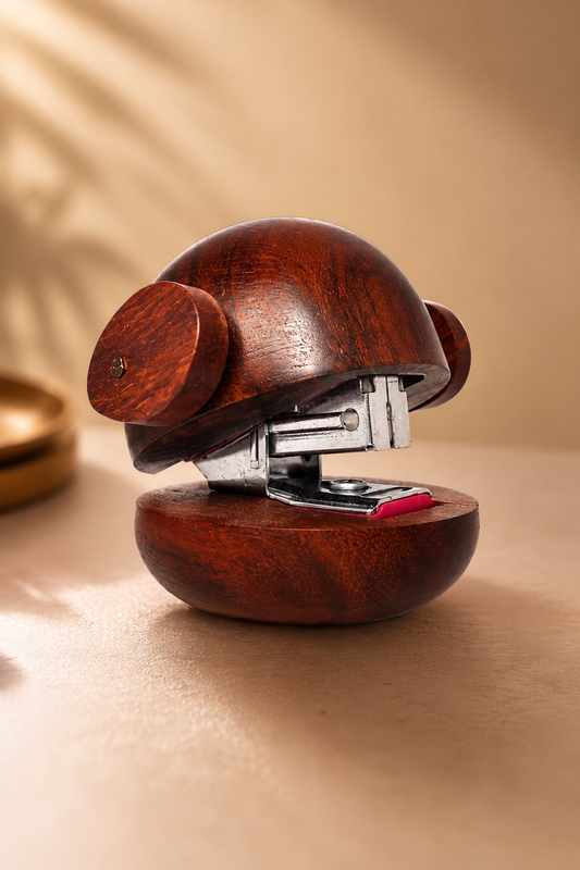 SAAG Dog Stapler — teak stapler detail