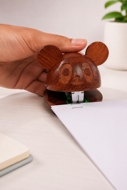 SAAG Panda Stapler — hand-carved Sagwan teak stapler