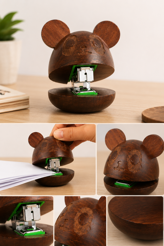 SAAG Panda Stapler — teak stapler detail