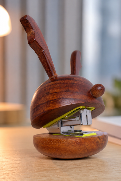 SAAG Reindeer Stapler — teak stapler detail